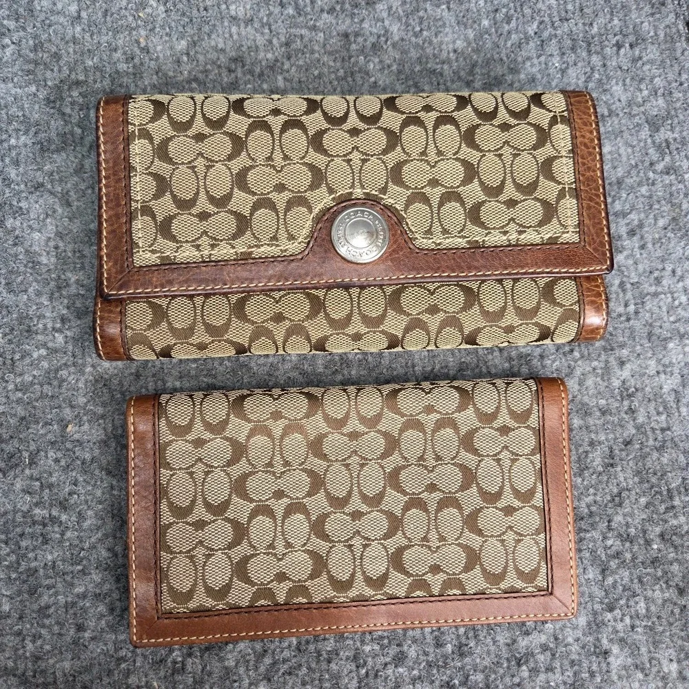 Coach Snap Closure Signature C Wallet Fabric with Leather Trim VTG y2k